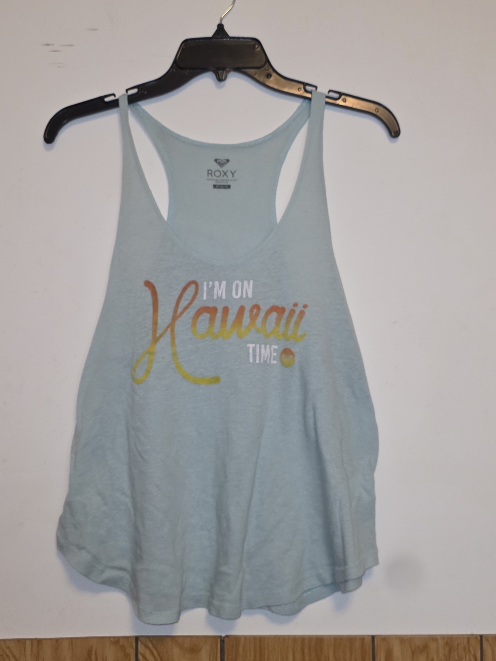 Roxy Light Blue Racerback Tank with Sunset Script